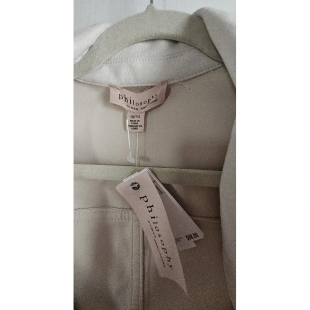 NWT Philosophy woman Sz 1X cream faux leather suede‎ open front moto jacket